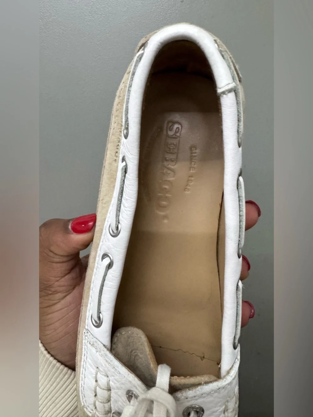 Sebago Bala Taupe and White Suede Boat Shoes Womens Size 6.5 Classic Casual